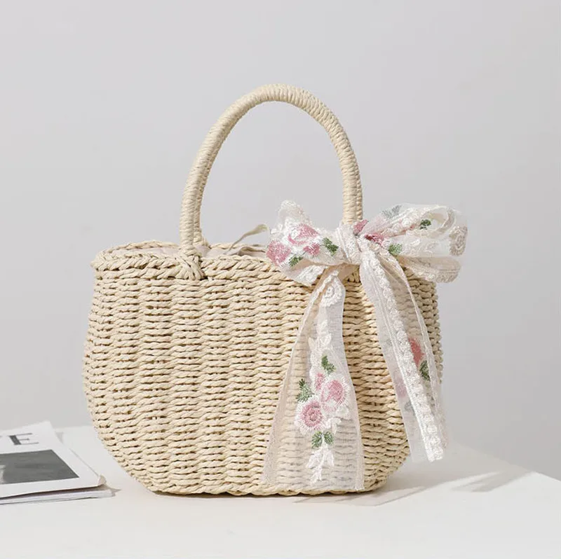 Simple Design Straw Handbags For Women Handmade Bohemian Style Beach Bag Summer Fashion Pack Bucket Bag Purse Totes