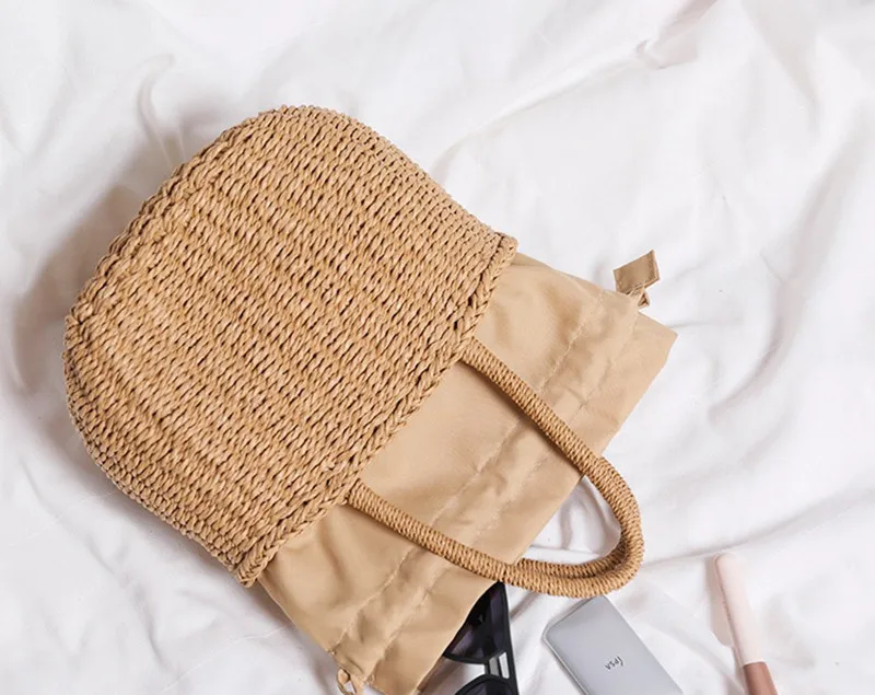 Simple Design Straw Handbags For Women Handmade Bohemian Style Beach Bag Summer Fashion Pack Bucket Bag Purse Totes