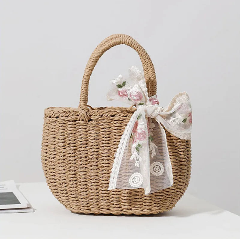 Simple Design Straw Handbags For Women Handmade Bohemian Style Beach Bag Summer Fashion Pack Bucket Bag Purse Totes