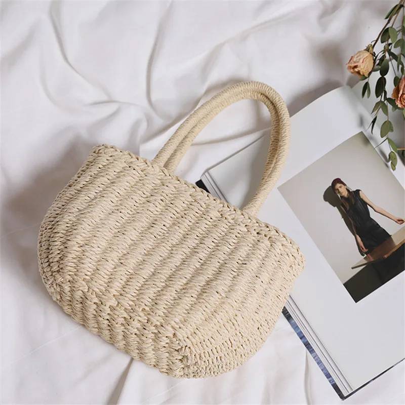 Simple Design Straw Handbags For Women Handmade Bohemian Style Beach Bag Summer Fashion Pack Bucket Bag Purse Totes