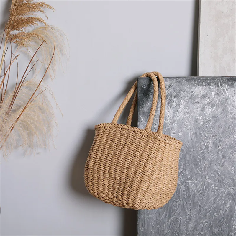 Simple Design Straw Handbags For Women Handmade Bohemian Style Beach Bag Summer Fashion Pack Bucket Bag Purse Totes