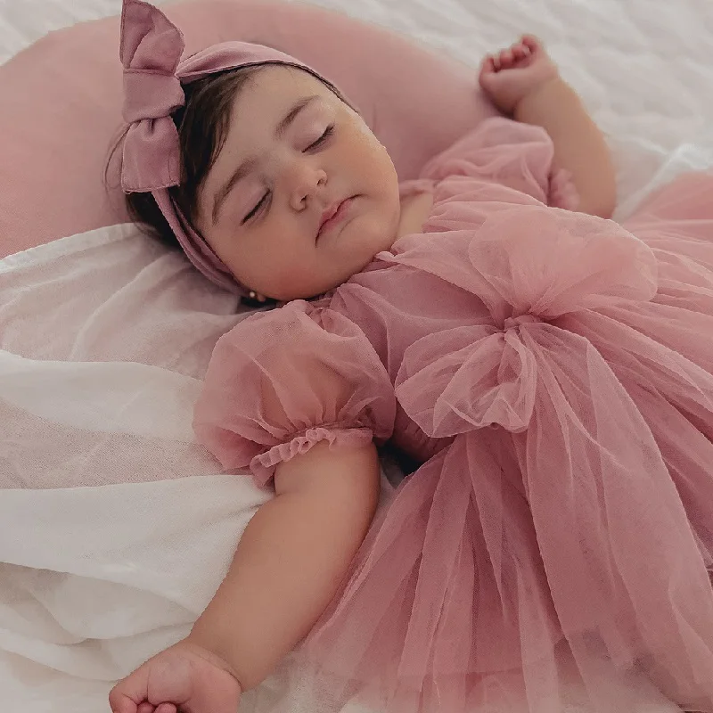 2026 Summer Baby Clothes 100 Day Baptism Birthday Party Sleeveless Jumpsuit Mesh Bow Romper Girl Princess Dress