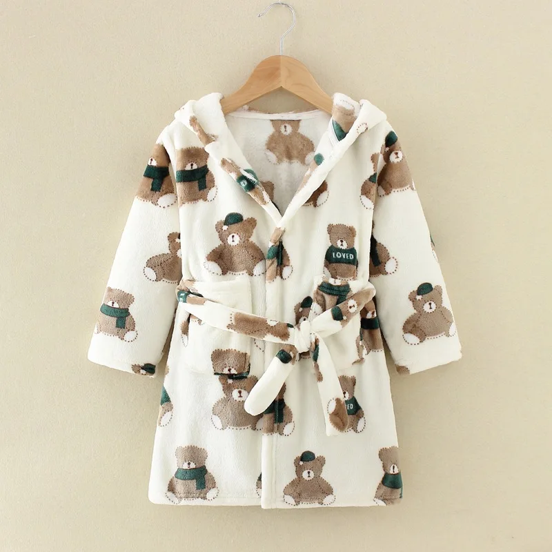 Soft Girl Sleepwear Robe Autumn Winter Children Flannel Bathrobe for girls Boys Pajamas Comfort Kids Cartoon Homewear 2-8 Year