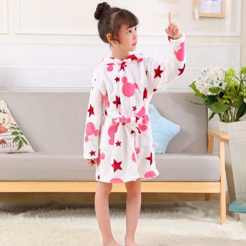 Soft Girl Sleepwear Robe Autumn Winter Children Flannel Bathrobe for girls Boys Pajamas Comfort Kids Cartoon Homewear 2-8 Year