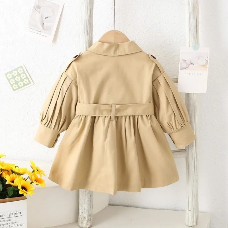 0-4 Years Trench Coat England Style Jacket Girls Baby Fashion Cute Turndown Collar Kids Long Windbreaker Casual Outer Clothing