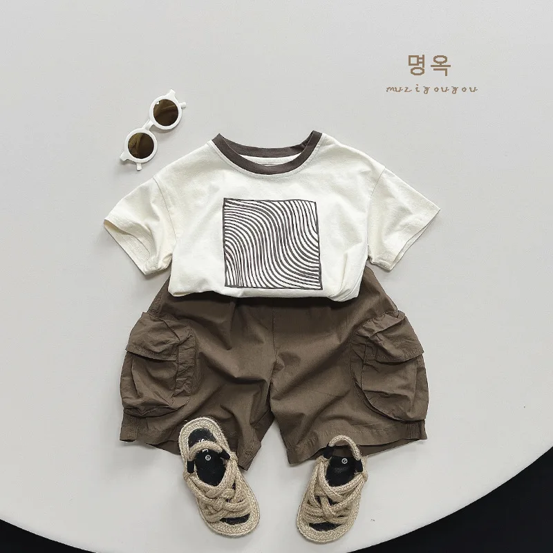 2024 Summer New Boys' Shorts Fashionable Workwear Capris 1-5 Year Old Korean Edition Pure Cotton Baby Casual Shorts