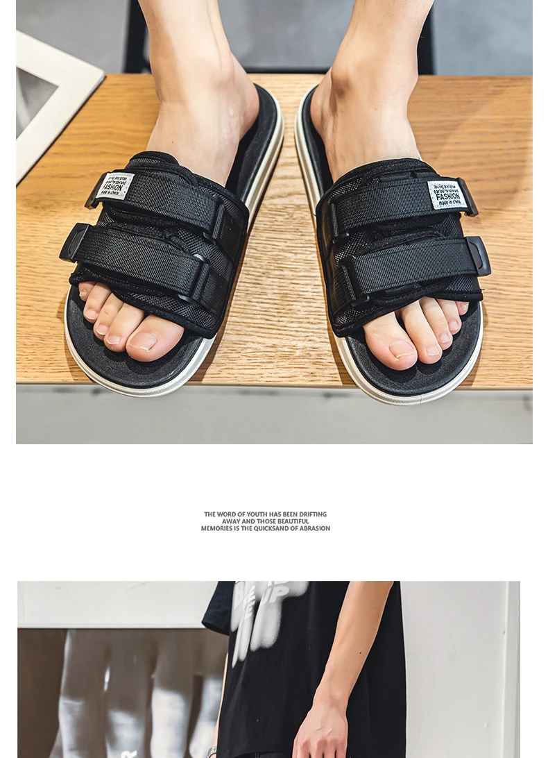 Men's Outdoor Slippers Indoor Casual Slippers Non-slip Soft Bottom Hook Loop Slippers Fashionable Beach Summer Sandals Flip-flop