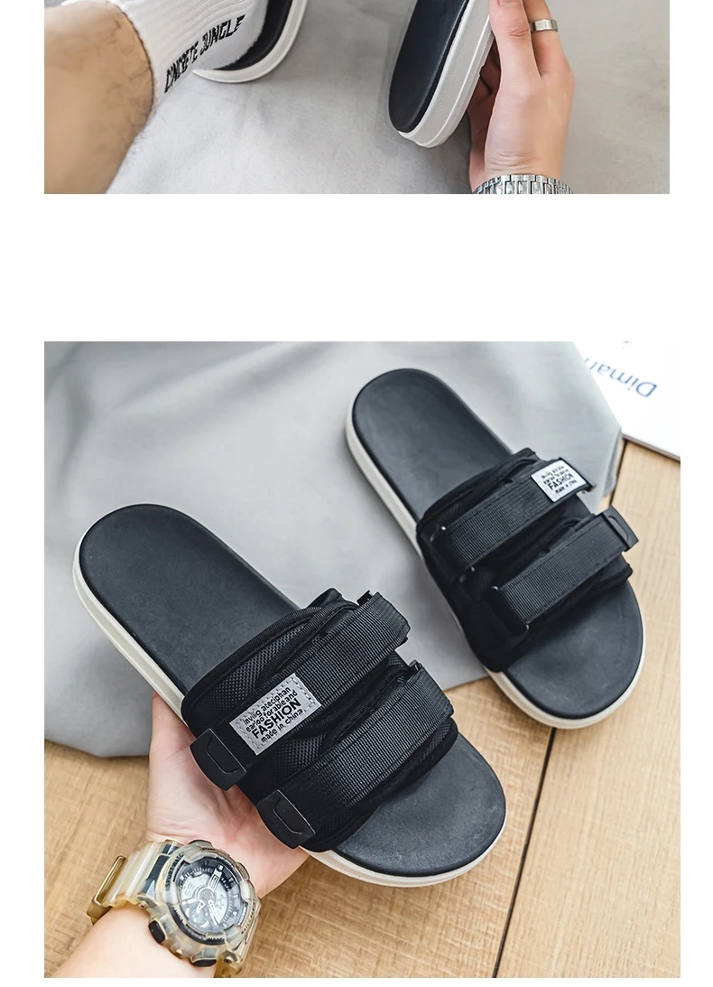 Men's Outdoor Slippers Indoor Casual Slippers Non-slip Soft Bottom Hook Loop Slippers Fashionable Beach Summer Sandals Flip-flop