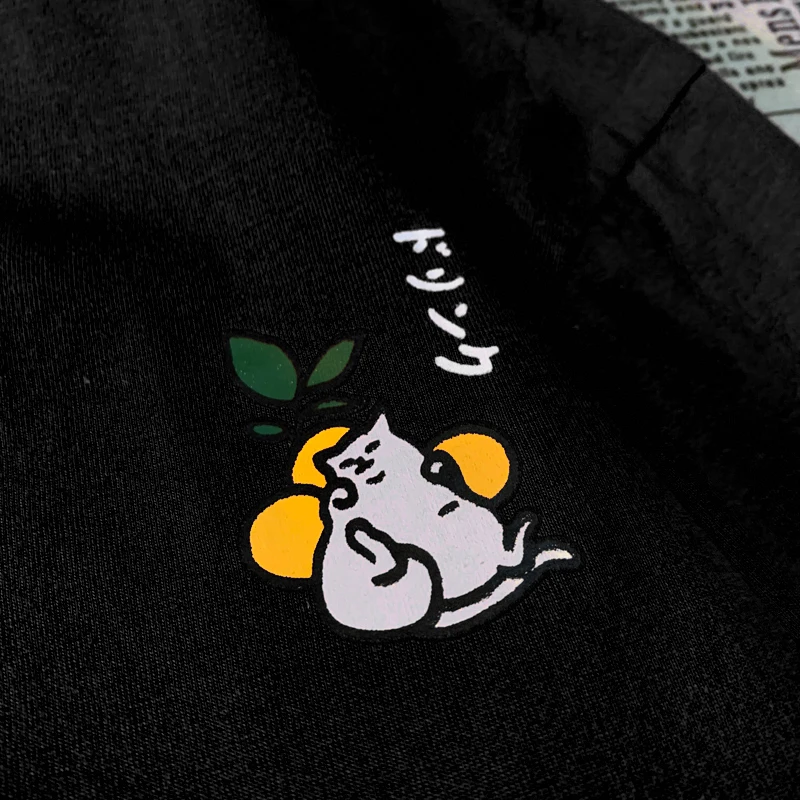 Cute Japanese Cat Print Oversized T-shirt Women Men Short Sleeve Loose Casual Tee Shirt Streetwear Tops Cotton Harajuku Clothing