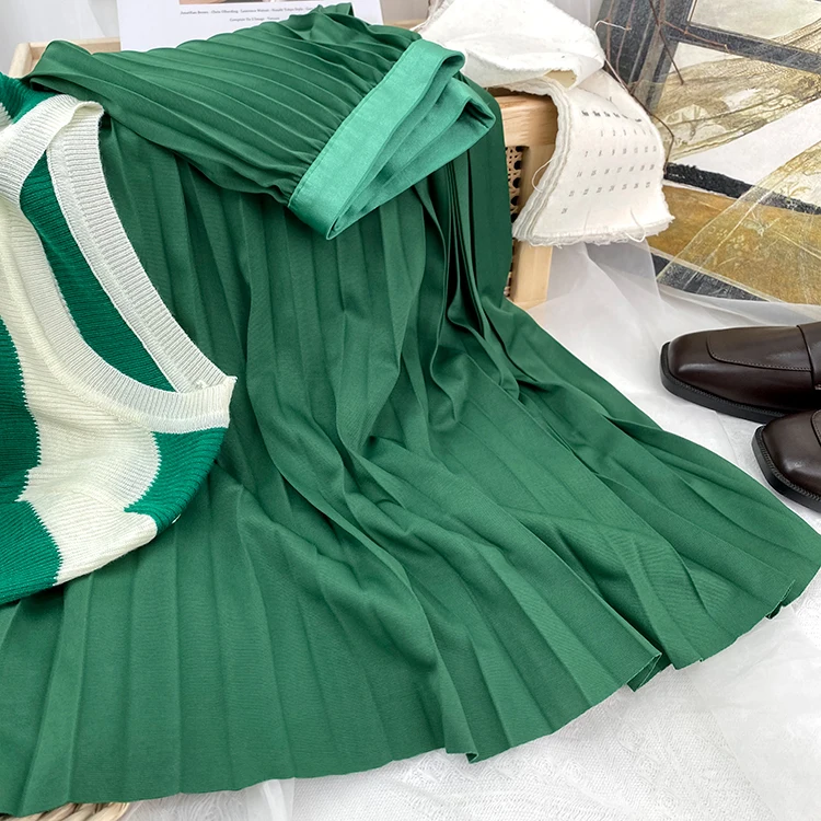 2026 Elegant High Waist Pleated Skirt for Women Mid-long Midi Skirt Female High Quality Black Saia