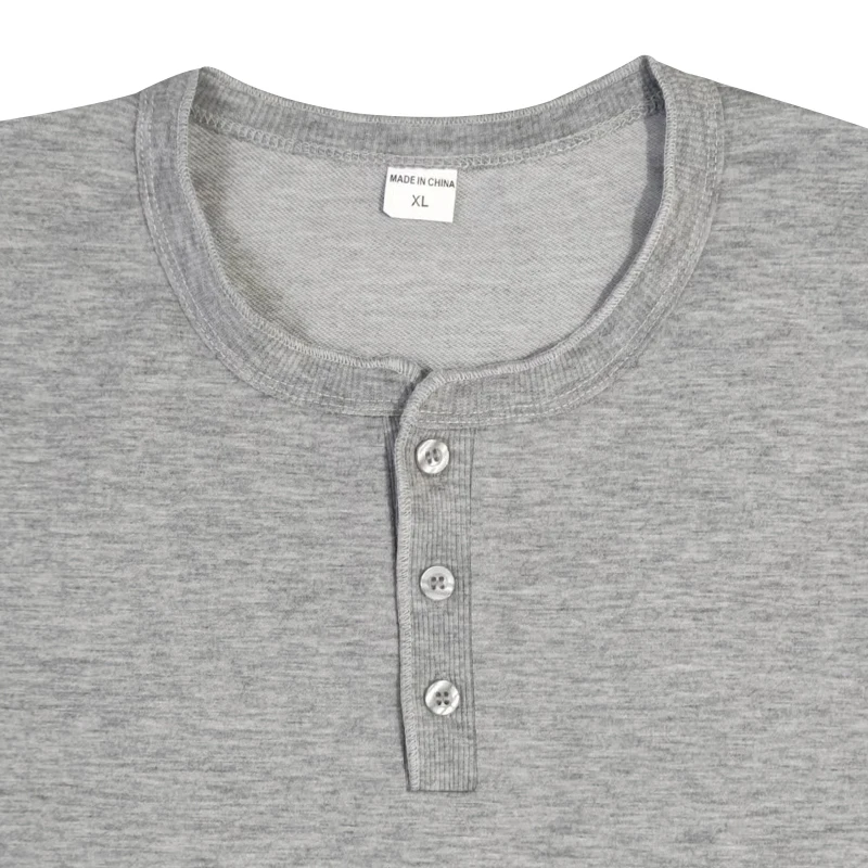 Summer New Trend Men's Buttondown Henry Crew Neck Short Sleeve Men's Slim Solid Color T-Shirt