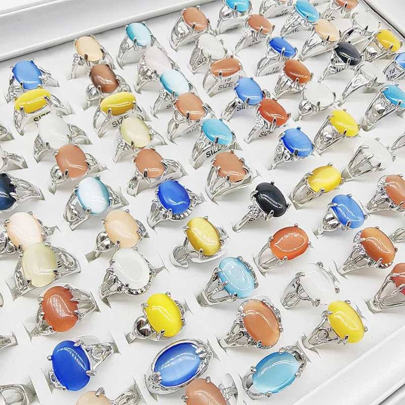 20pc/Lot Wholesale New Bohemia Mix Color Agate Stone Finger Rings For Women Hot Natural Grain Joint Ring Girl Party Wedding Gift