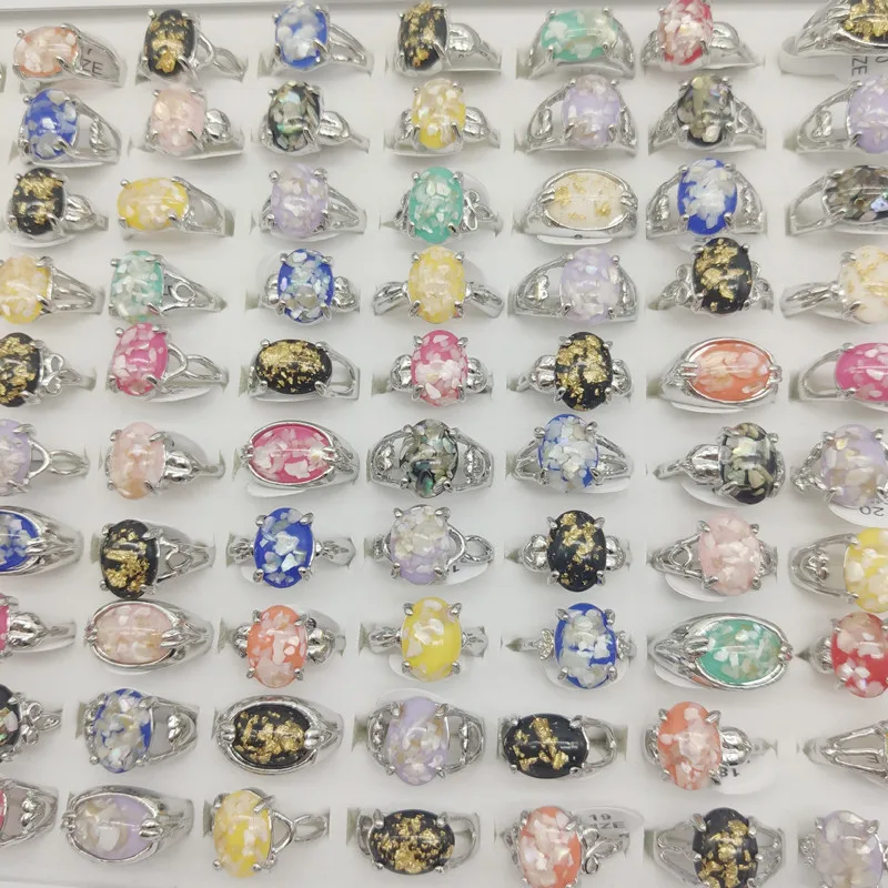 20pc/Lot Wholesale New Bohemia Mix Color Agate Stone Finger Rings For Women Hot Natural Grain Joint Ring Girl Party Wedding Gift