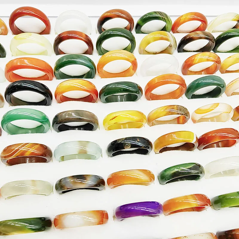 20pc/Lot Wholesale New Bohemia Mix Color Agate Stone Finger Rings For Women Hot Natural Grain Joint Ring Girl Party Wedding Gift