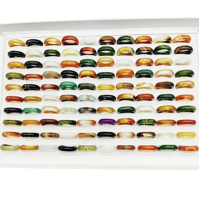 20pc/Lot Wholesale New Bohemia Mix Color Agate Stone Finger Rings For Women Hot Natural Grain Joint Ring Girl Party Wedding Gift