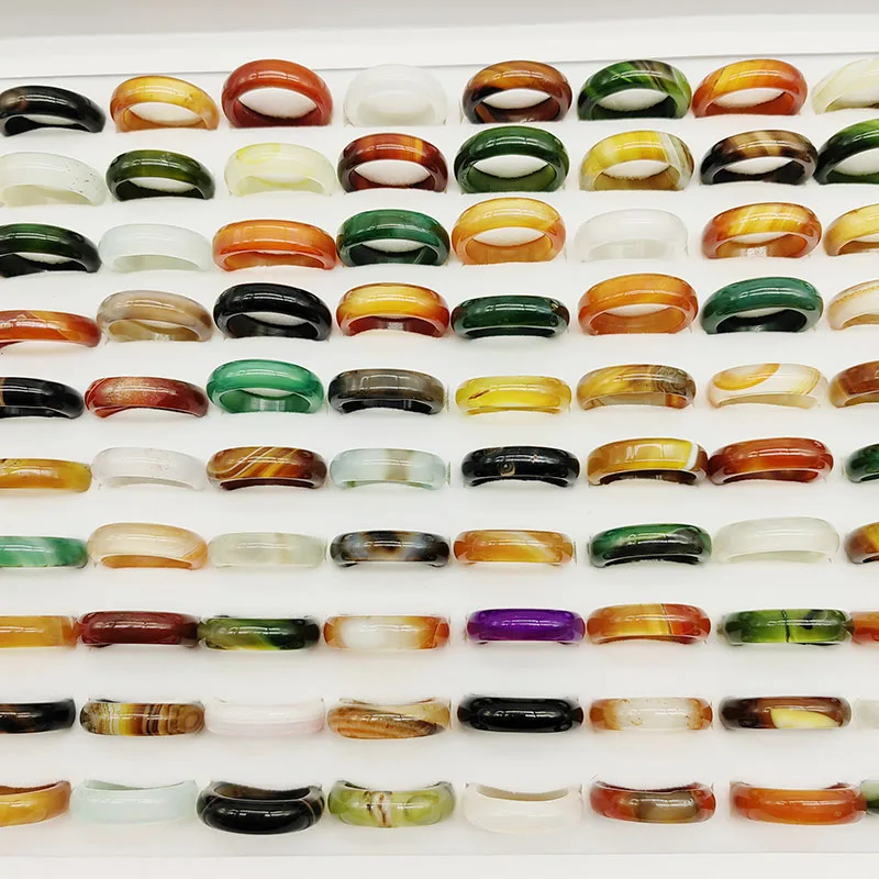 20pc/Lot Wholesale New Bohemia Mix Color Agate Stone Finger Rings For Women Hot Natural Grain Joint Ring Girl Party Wedding Gift