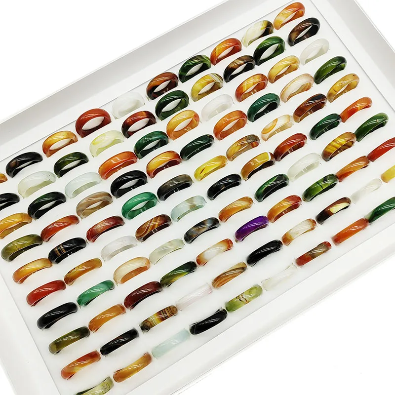 20pc/Lot Wholesale New Bohemia Mix Color Agate Stone Finger Rings For Women Hot Natural Grain Joint Ring Girl Party Wedding Gift