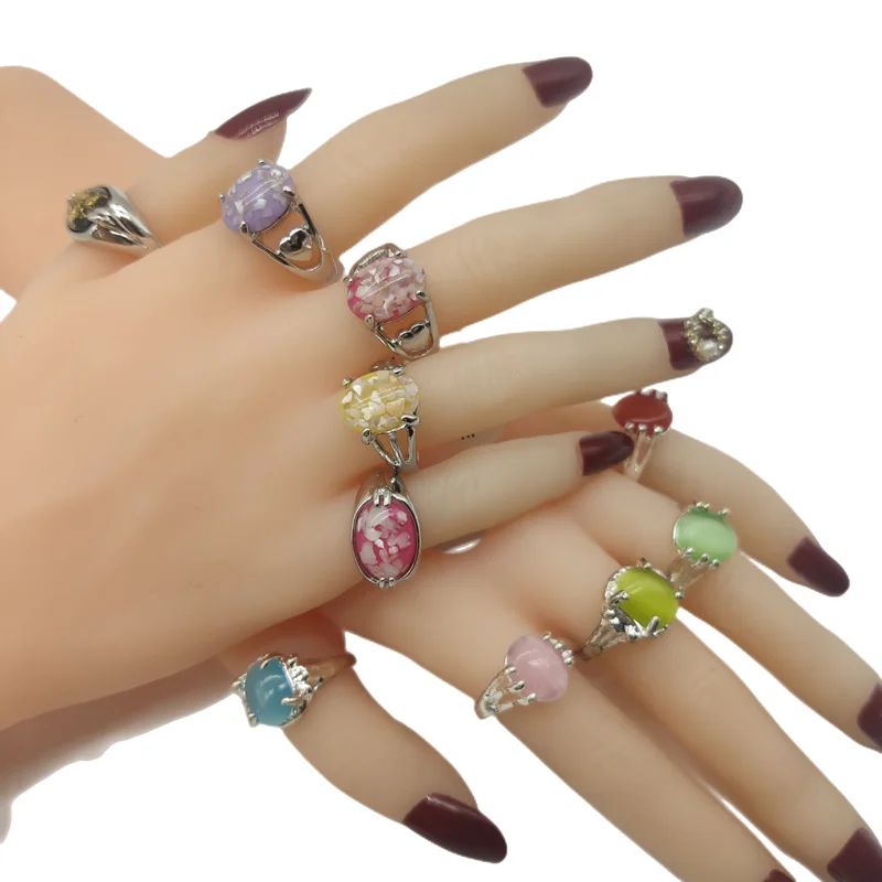 20pc/Lot Wholesale New Bohemia Mix Color Agate Stone Finger Rings For Women Hot Natural Grain Joint Ring Girl Party Wedding Gift