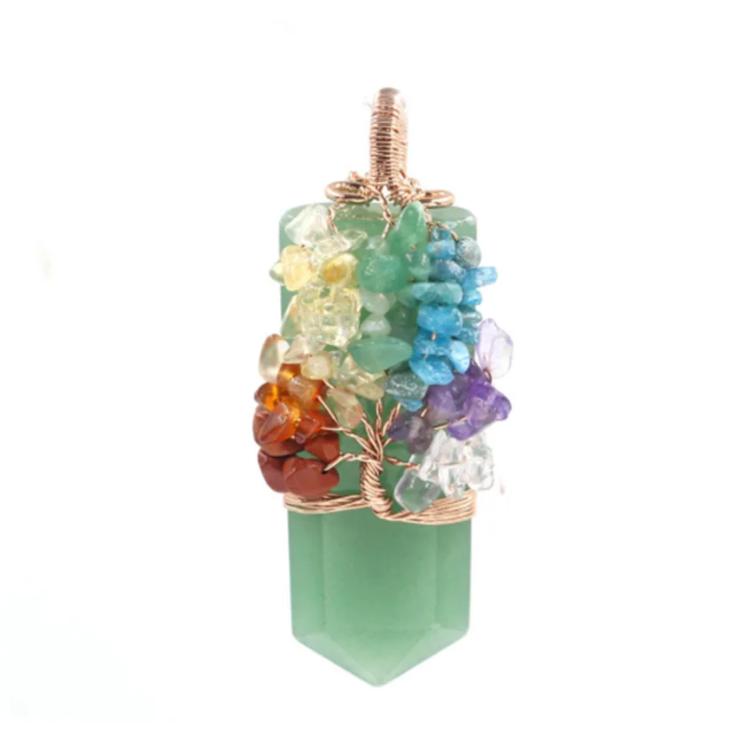 Healing Crystal Sword Faceted Pendant Necklace For Women Men Natural Chakra Tree Life Wire Wrapped Amethyst Rose Quartz Jewelry