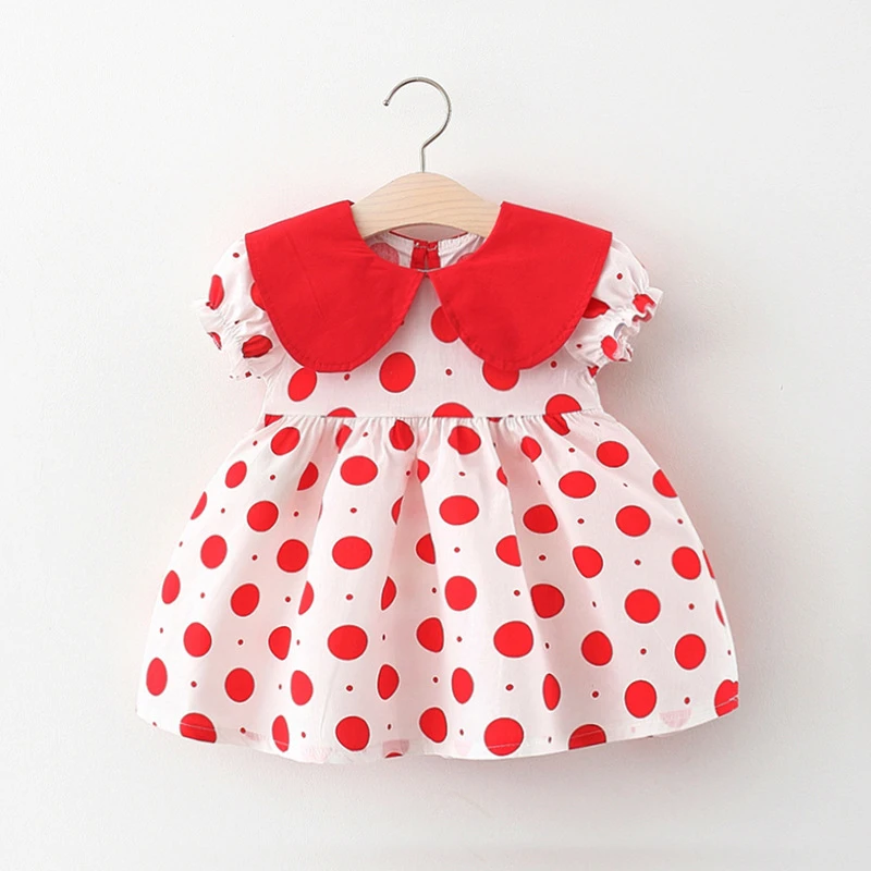 Summer Girls Kids Princess Short Sleeve Dress Children Baby Infants Dot Polka Pleated Dresses Casual Vestidos