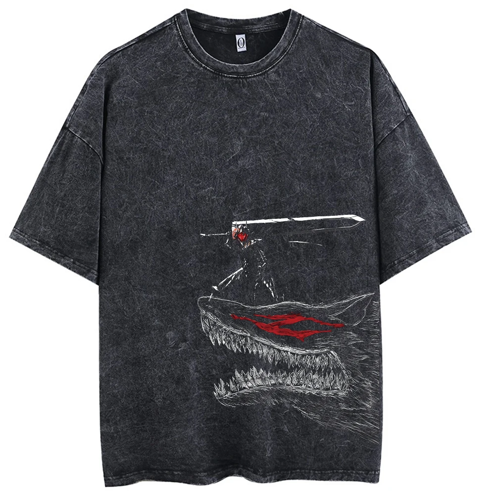 Hip Hop Men Streetwear T-Shirt Retro Vintage Washed Anime Graphic T Shirt Men Harajuku Cotton Casual Short Sleeve Tshirt Tops