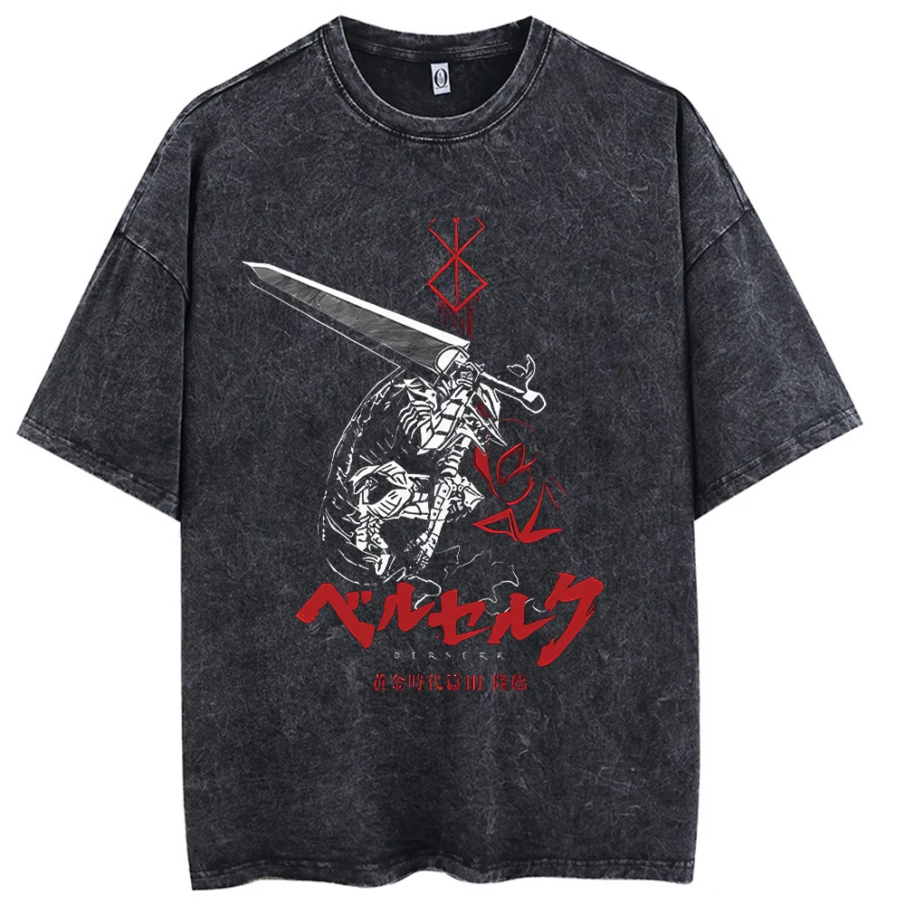 Hip Hop Men Streetwear T-Shirt Retro Vintage Washed Anime Graphic T Shirt Men Harajuku Cotton Casual Short Sleeve Tshirt Tops