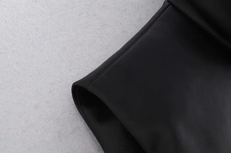 Autumn Winter PU Leather Coat Women Black Stand Collar Vests Women Fashion Zipper Elegant Short Vests Female Ladies
