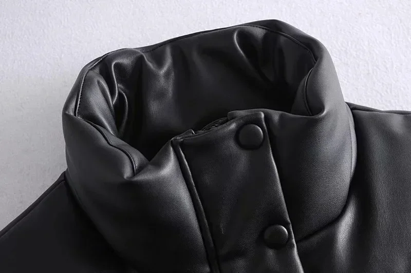 Autumn Winter PU Leather Coat Women Black Stand Collar Vests Women Fashion Zipper Elegant Short Vests Female Ladies