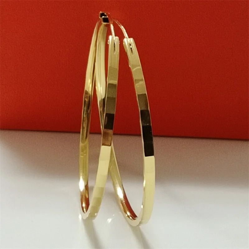 Senlissi - New Fashion 925 Sterling Silver 18K Gold Plated Hoop Earrings For Women 2.0mm Earring Cерьги Kольца 30/40/50/60MM