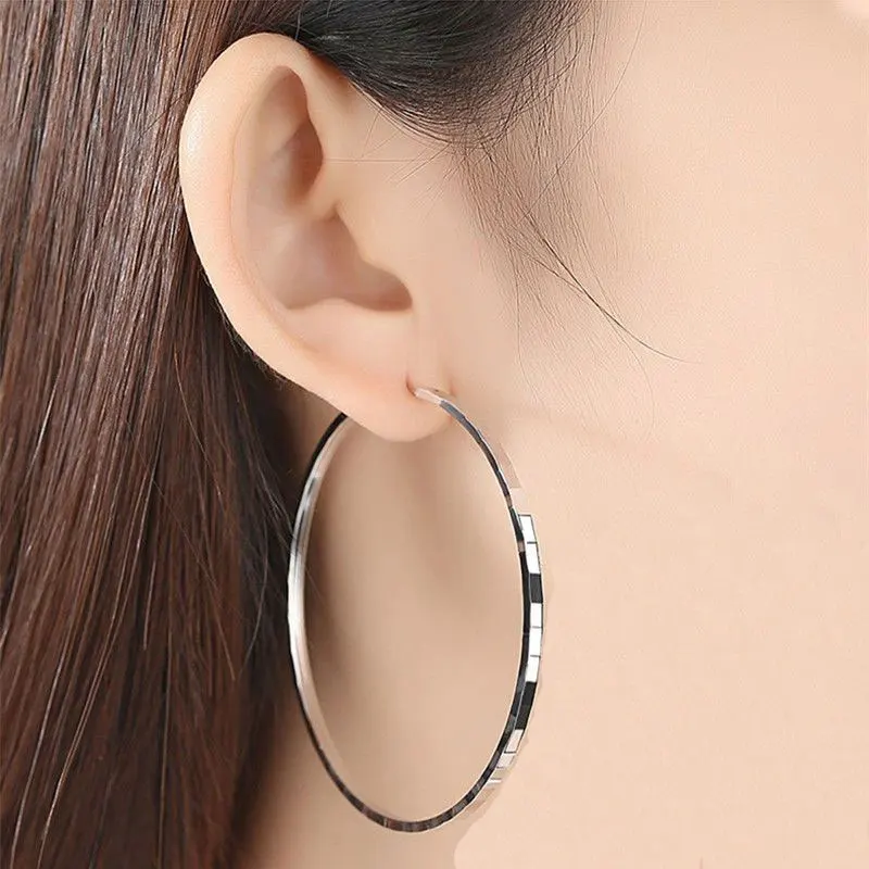 Senlissi - New Fashion 925 Sterling Silver 18K Gold Plated Hoop Earrings For Women 2.0mm Earring Cерьги Kольца 30/40/50/60MM