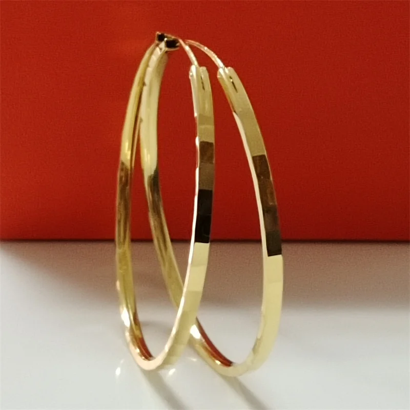 Senlissi - New Fashion 925 Sterling Silver 18K Gold Plated Hoop Earrings For Women 2.0mm Earring Cерьги Kольца 30/40/50/60MM