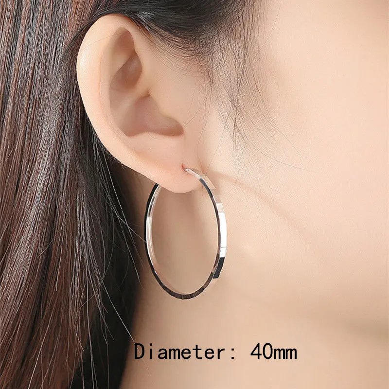 Senlissi - New Fashion 925 Sterling Silver 18K Gold Plated Hoop Earrings For Women 2.0mm Earring Cерьги Kольца 30/40/50/60MM