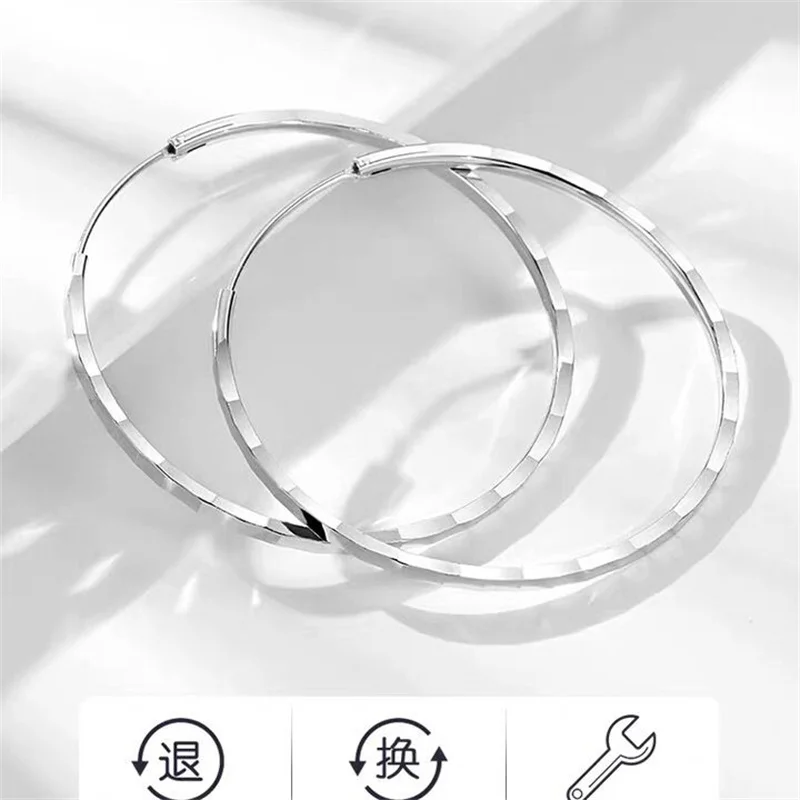 Senlissi - New Fashion 925 Sterling Silver 18K Gold Plated Hoop Earrings For Women 2.0mm Earring Cерьги Kольца 30/40/50/60MM