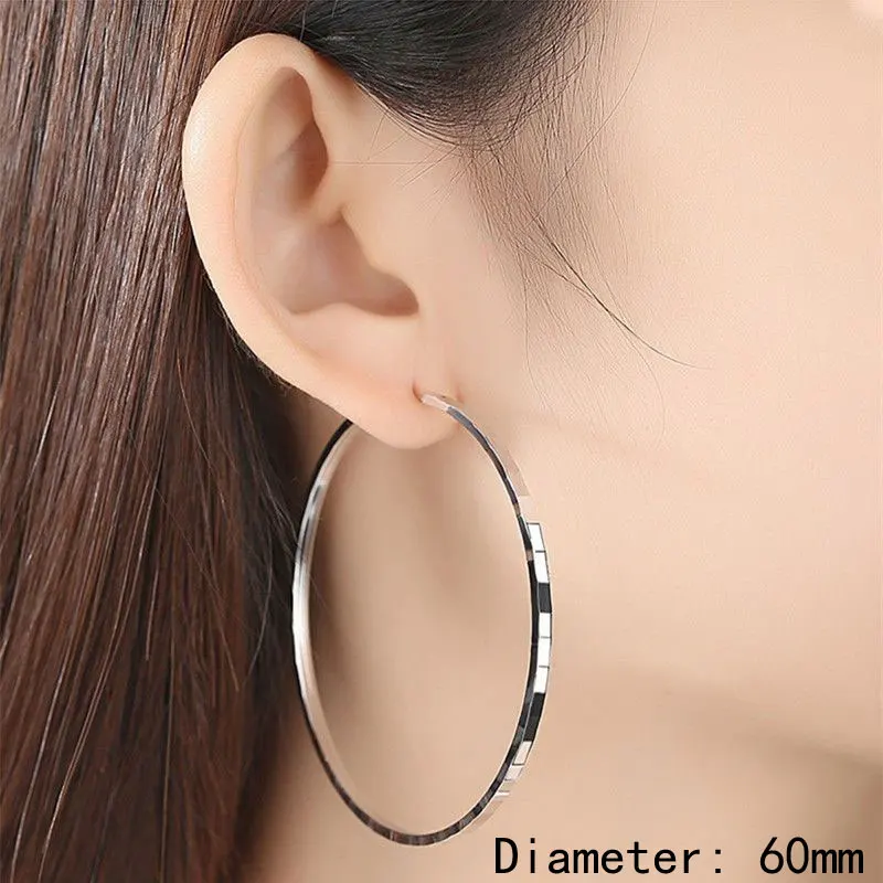 Senlissi - New Fashion 925 Sterling Silver 18K Gold Plated Hoop Earrings For Women 2.0mm Earring Cерьги Kольца 30/40/50/60MM