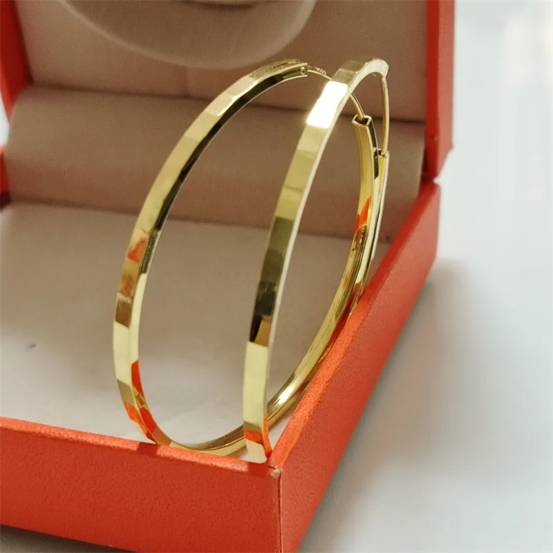 Senlissi - New Fashion 925 Sterling Silver 18K Gold Plated Hoop Earrings For Women 2.0mm Earring Cерьги Kольца 30/40/50/60MM
