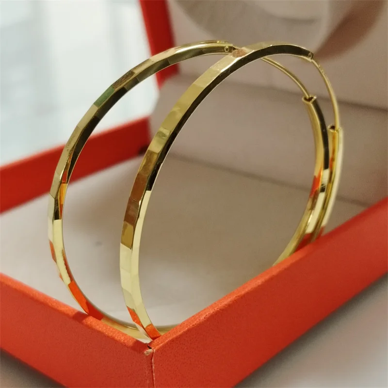 Senlissi - New Fashion 925 Sterling Silver 18K Gold Plated Hoop Earrings For Women 2.0mm Earring Cерьги Kольца 30/40/50/60MM
