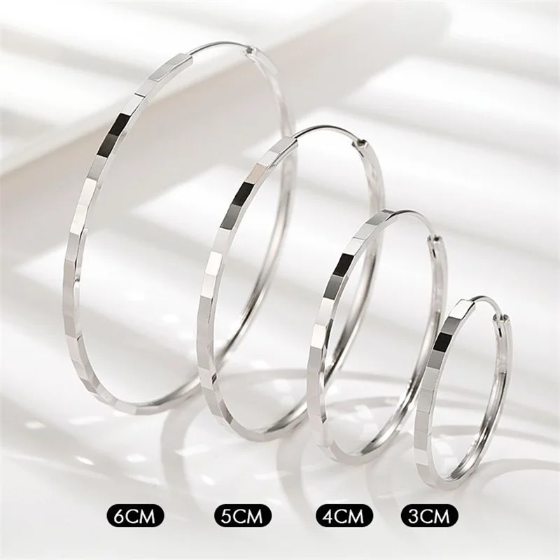 Senlissi - New Fashion 925 Sterling Silver 18K Gold Plated Hoop Earrings For Women 2.0mm Earring Cерьги Kольца 30/40/50/60MM