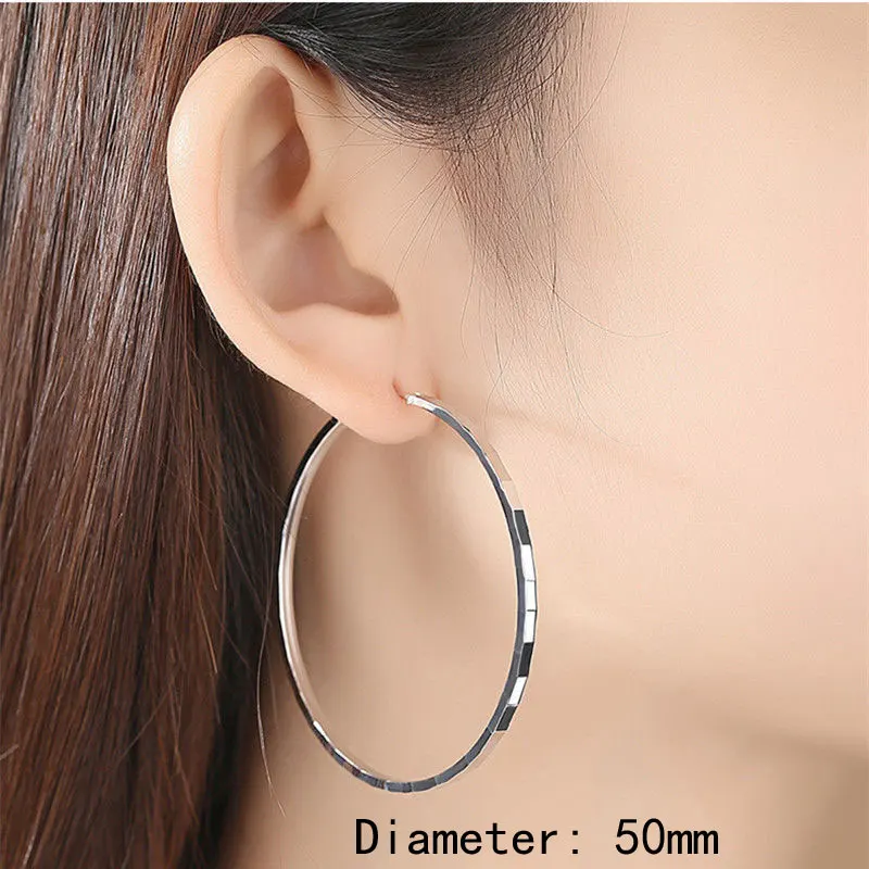 Senlissi - New Fashion 925 Sterling Silver 18K Gold Plated Hoop Earrings For Women 2.0mm Earring Cерьги Kольца 30/40/50/60MM