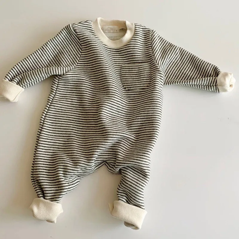 3M-2Y Autumn Baby Baby Bodysuit Striped O-Neck Long Sleeves Infant Romper for Girls Boys Soft Skin‑Frie Toddler One-Pieces