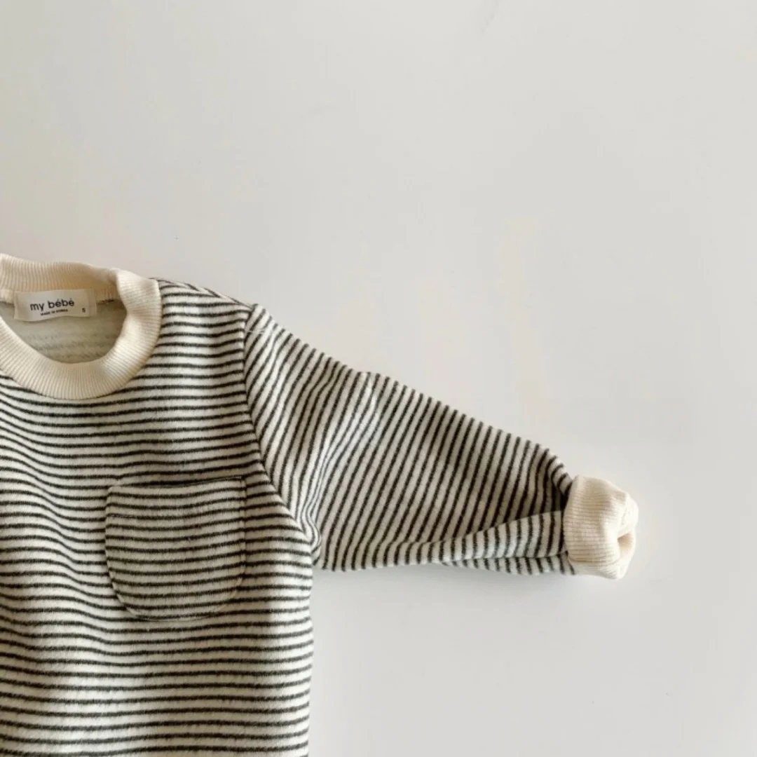 3M-2Y Autumn Baby Baby Bodysuit Striped O-Neck Long Sleeves Infant Romper for Girls Boys Soft Skin‑Frie Toddler One-Pieces