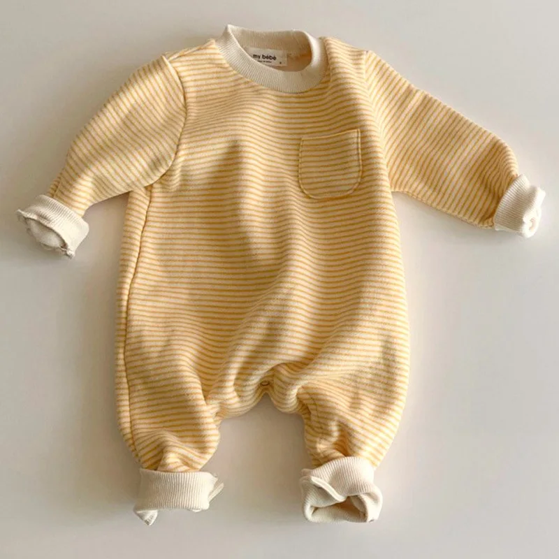 3M-2Y Autumn Baby Baby Bodysuit Striped O-Neck Long Sleeves Infant Romper for Girls Boys Soft Skin‑Frie Toddler One-Pieces