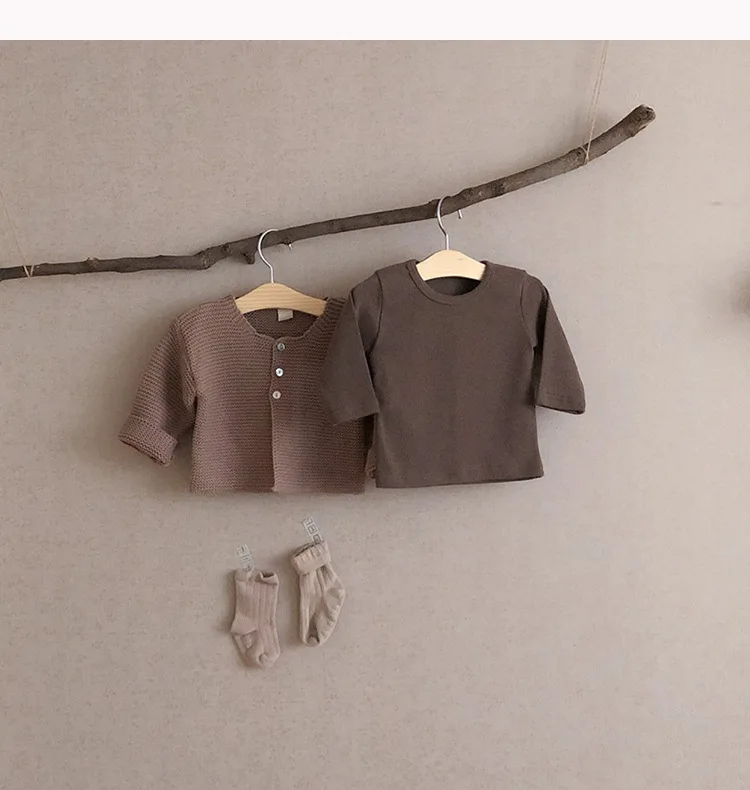 0 to 24M Kids Autumn Winter T-shirts Children Baby Boy Girls Clothes Pullover Long Sleeve Solid Cotton Warm Clothing Tops
