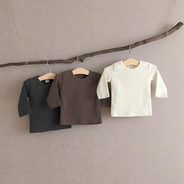 0 to 24M Kids Autumn Winter T-shirts Children Baby Boy Girls Clothes Pullover Long Sleeve Solid Cotton Warm Clothing Tops