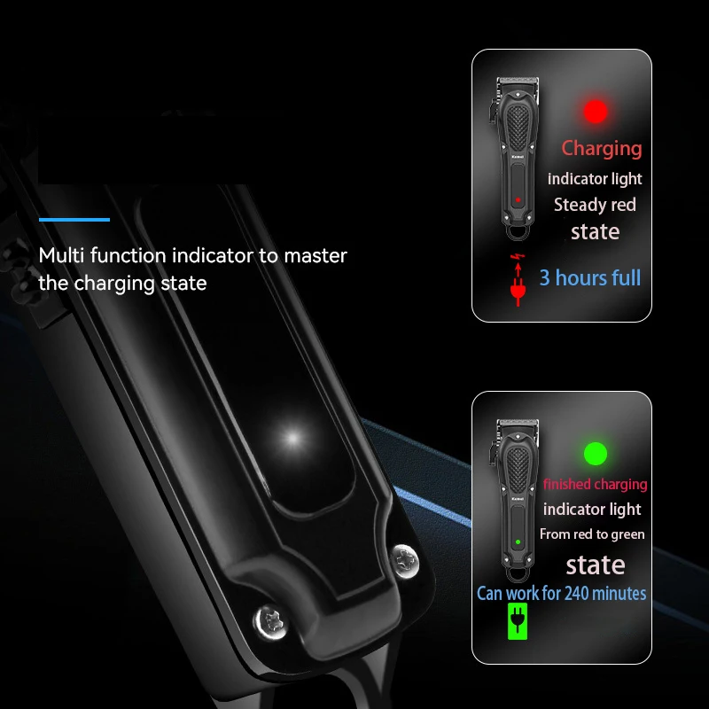 KEMEI ADJUSTABLE HAIR CLIPPER FOR MEN PROFESSIONAL HAIR TRIMMER ELECTRIC CORDLESS BEARD HAIR CUTTING MACHINE USB RECHARGEABLE