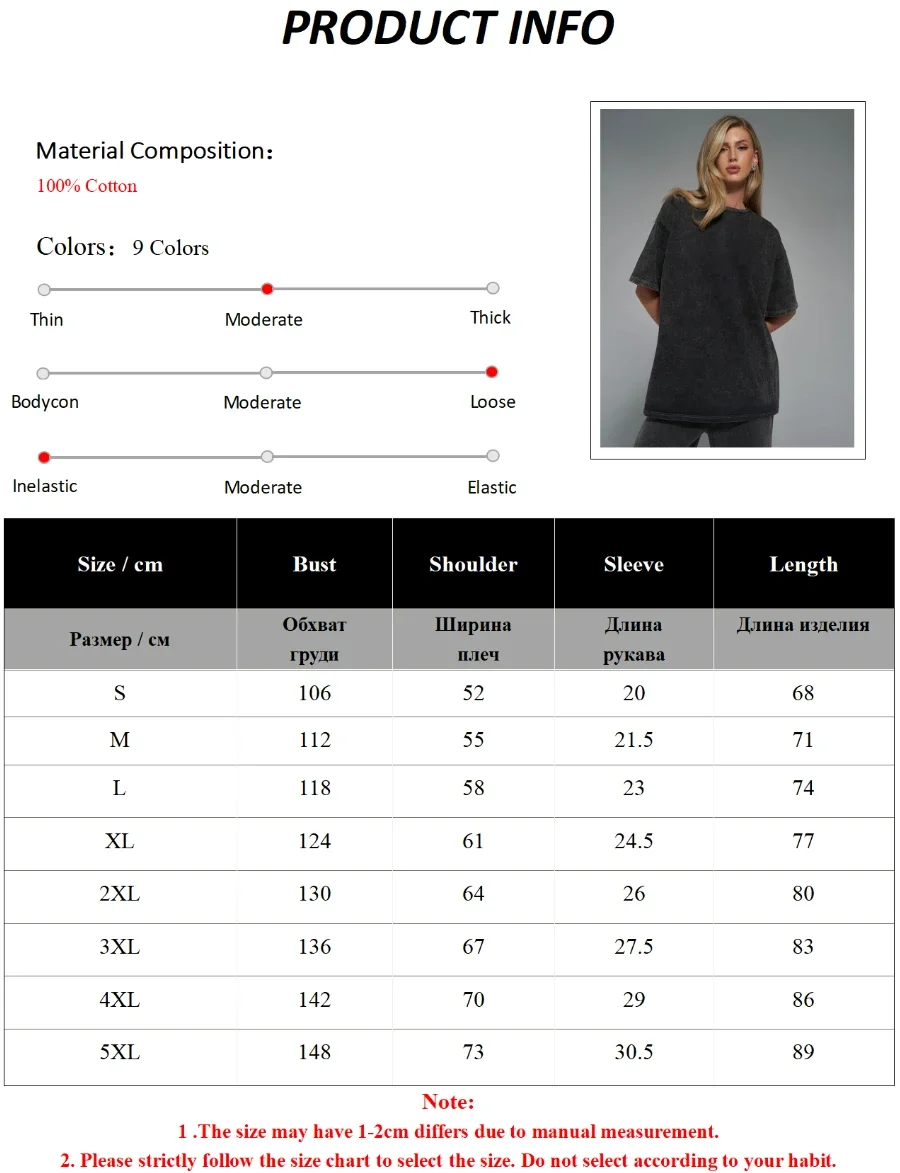 Wolfeel 100% Cotton Retro T-Shirt Women Vintage Short-Sleeve Wax Printing T Shirts Men Solid Color Hip Hop Loose Tees