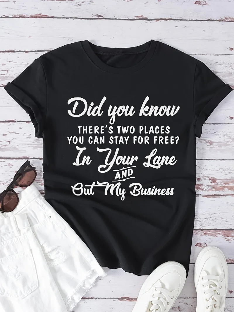 Women's Letter Print Crew Neck T-shirt - Casual Short Sleeve Top for Spring & Summer