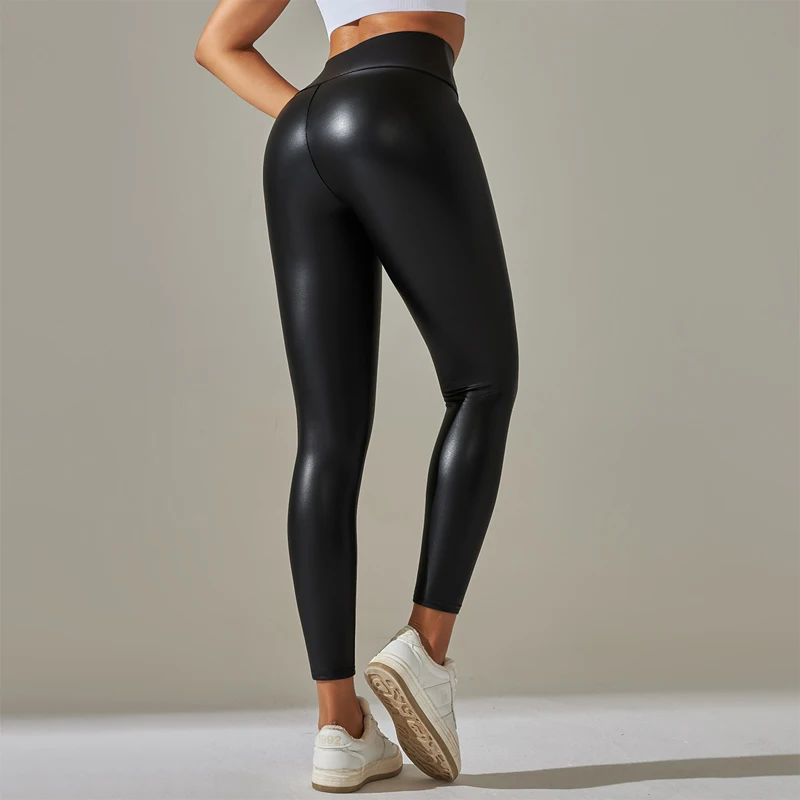 New PU Leather Pants for WOMEN'S Colorful High Waisted Tight Fitting Slimming and Yoga Leggings for External Wear
