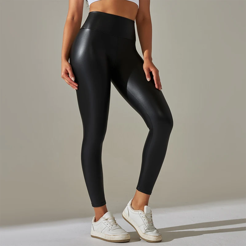 New PU Leather Pants for WOMEN'S Colorful High Waisted Tight Fitting Slimming and Yoga Leggings for External Wear