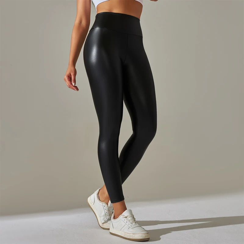 New PU Leather Pants for WOMEN'S Colorful High Waisted Tight Fitting Slimming and Yoga Leggings for External Wear