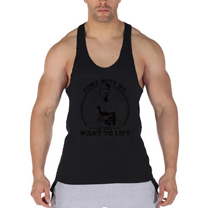 Come with Me If You Want To Lift Arnold Profession Bodybuilding Stringer Singlets Mens Y Back Gym Tank Tops Cotton Fitness Shirt
